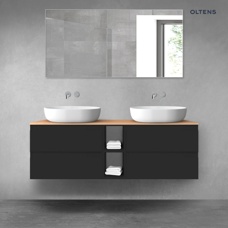 Vernal zestaw mebli łazienkowych 140 cm z blatem czarny mat/dąb OLTENS 68626300