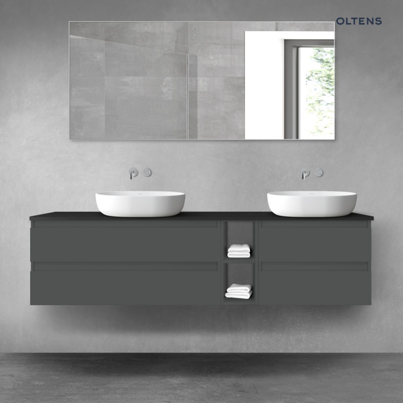 Vernal zestaw mebli łazienkowych 180 cm z blatem grafit mat/czarny mat OLTENS 68640400