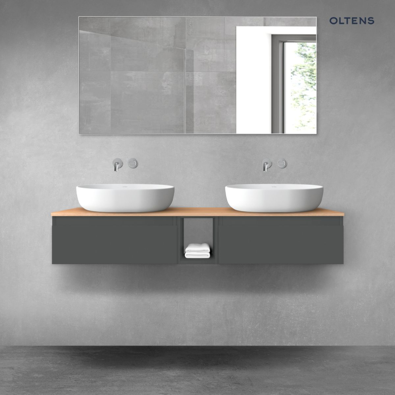 Vernal zestaw mebli łazienkowych 140 cm z blatem grafit mat/dąb OLTENS 68646400