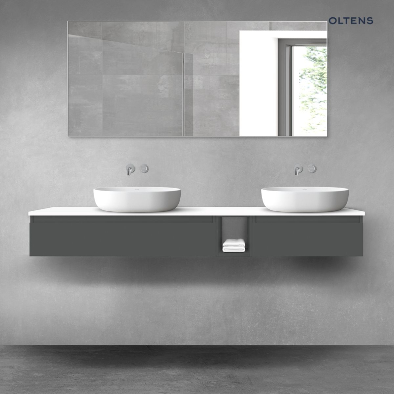 Vernal zestaw mebli łazienkowych 180 cm z blatem grafit mat/biały połysk OLTENS 68659400