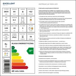 Taśma LED wodoodporna IP65, 120 LED/m napięcie 24V, moc 12W/m, biała zimna, 5m EXCELLENT LIOS.L120/24V12W.CW.IP65