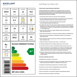 Taśma LED wodoodporna IP65, 120 LED/m napięcie 24V, moc 12W/m, biała ciepła, 5m EXCELLENT LIOS.L120/24V12W.WW.IP65