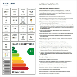 Taśma LED wodoodporna IP65, 60 LED/m napięcie 24V, moc 6W/m, biała zimna, 5m EXCELLENT LIOS.L60/24V6W.CW.IP65