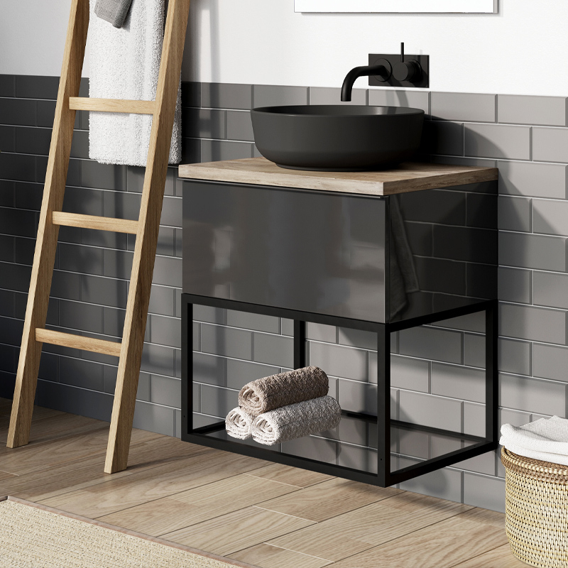 STELAŻ PODSZAFKOWY 80 BLACK MATT Z PÓŁKĄ SZKLANĄ ELITA 167666 / RE150800107160