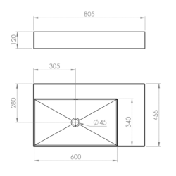 UMYWALKA LEVEL 80 LEWA ŚCIENNA, SOLID-SURFACE ANTHRACITE MATT ELITA RE041461176010