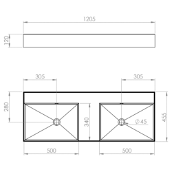 UMYWALKA LEVEL 120 DUO ŚCIENNA, SOLID-SURFACE ANTHRACITE MATT ELITA RE041461206010