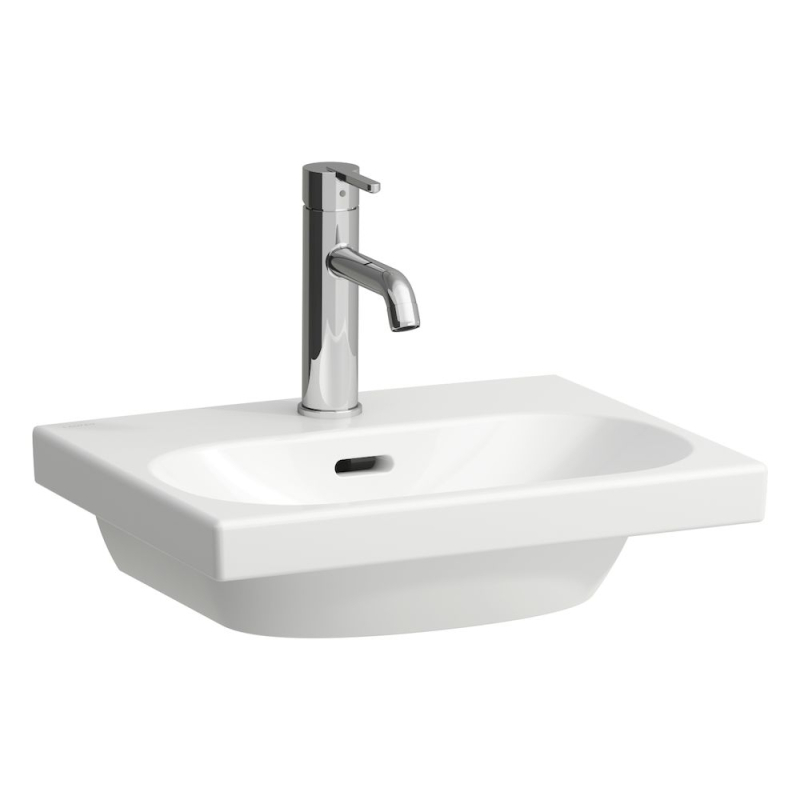 LUA Mała umywalka ścienna 450 x 340 mm, szlifowany spód, bez otworu na baterie, z otworem przelewowym LAUFEN H8160800001091