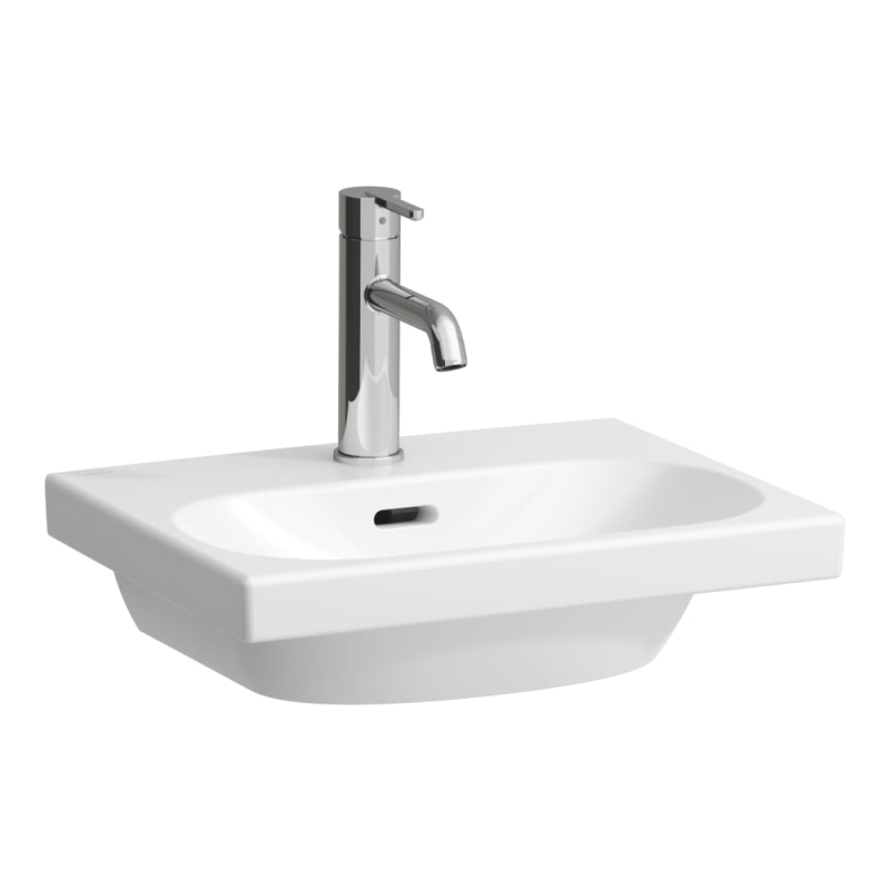 LUA Mała umywalka ścienna 450 x 340 mm LCC, szlifowany spód, z otworem na baterie, z otworem przelewowym LAUFEN H8160804001041