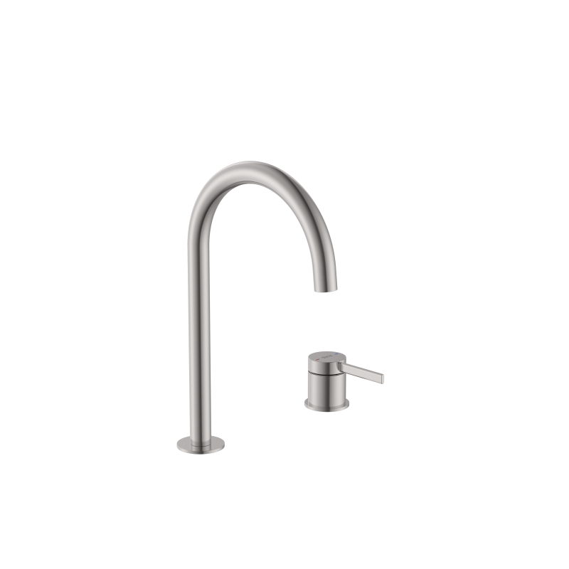 ONA Bateria umywalkowa dwuotworowa nablatowa, z korkiem click-clack PVD Inox ROCA A5A389ESM0