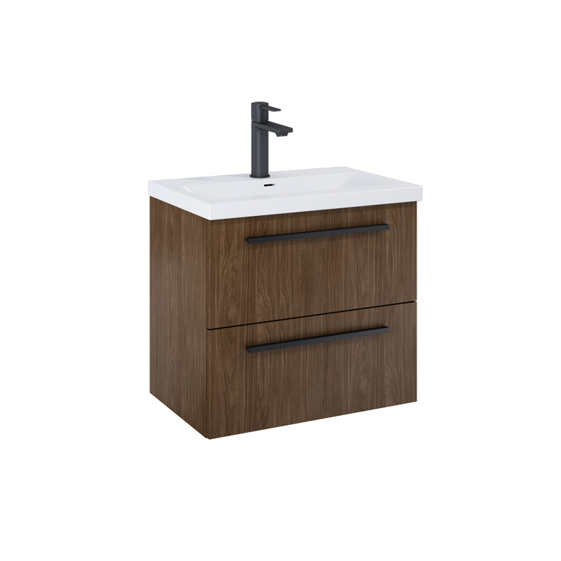 KWADRO Szafka łazienkowa 60 cm z 2 szufladami, do kompletacji z umywalką Hebe, orzech Lincoln ROCA A857969540