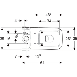 Stojąca miska WC iCon Square do spłuczki nasadzanej, ceramiczna muszla, do ściany, kryte mocowania GEBERIT 200920000