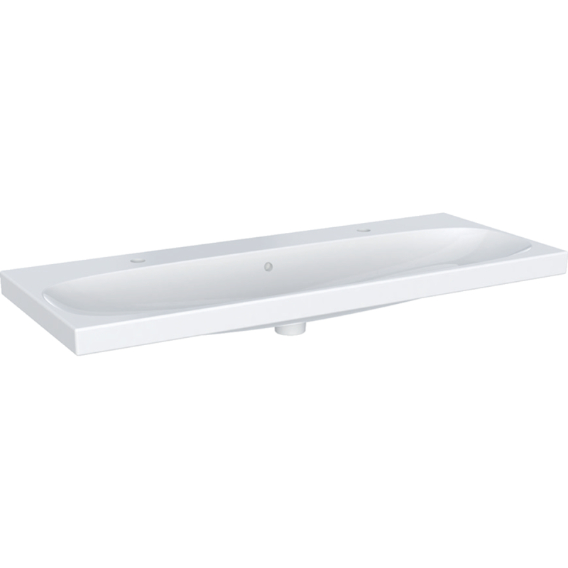 Umywalka Acanto B120cm, otwór na baterię po lewej i prawej stronie, z przelewem Geberit 501.880.00.1