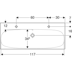 Umywalka Acanto B120cm, otwór na baterię po lewej i prawej stronie, z przelewem Geberit 501.880.00.1