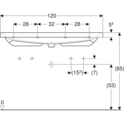 Umywalka Acanto B120cm, otwór na baterię po lewej i prawej stronie, bez przelewu Geberit 501.880.00.5