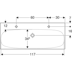 Umywalka Acanto B120cm, otwór na baterię po lewej i prawej stronie, bez przelewu Geberit 501.880.00.5