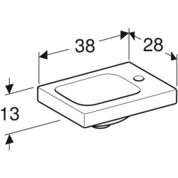 Umywalka iCon Light kompaktowa 38 cm, z otworem z prawej, bez przelewu, z półką z prawej GEBERIT 501.830.00.1
