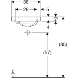 Umywalka iCon Light kompaktowa 38 cm, bez otworu, bez przelewu, z półką z lewej GEBERIT 501.831.00.3