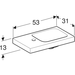 Umywalka iCon Light kompakt. z pow. odkładczą 53 cm, z otworem z lewej, bez przelew., z półką z lewej GEBERIT 501.833.00.1