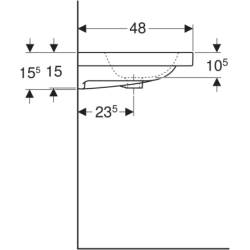 Umywalka iCon Light 60 cm, z otworem na środku, z przelewem,  GEBERIT 501.834.00.1