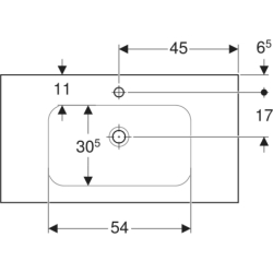 Umywalka iCon Light z powierzchnią odkładczą 90 cm, z otworem na środku, bez przelewu,  GEBERIT 501.840.00.5