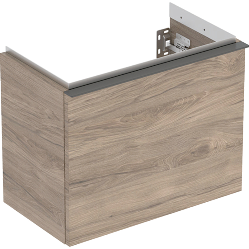 Szafka pod umywalkę iCon, 1 szuflada 52x41,5x30,7 cm, orzech hickory / melaminowa str. drewna, lava / mat GEBERIT 502.302.JR.1