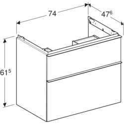Szafka pod umywalkę iCon, z 2 szuflady 74x61,5x47,6 cmdąb / melaminowa struktura drewna, lava / matowy GEBERIT 502.304.JH.1