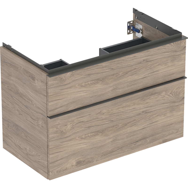 Szafka podumyw. iCon, z 2 szuflady 88,8x61,5x47,6 cm, orzech hickory / melaminowa, str. drewna, lava / mat GEBERIT 502.305.JR.1