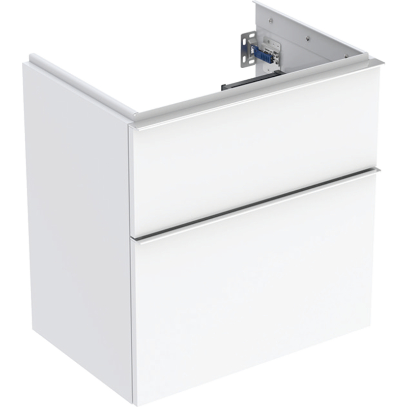 Szafka pod umywalkę iCon, z 2 szuflady, krótka 59,2x61,5x41,6 cm biały / lakier połysk, chrom GEBERIT 502.307.01.2