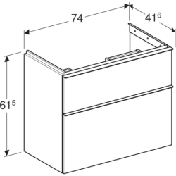 Szafka pod umywalkę iCon, z 2 szuflady, krótka 74x61,5x41,6 cm, dąb / melaminowa str. drewna, lava / mat GEBERIT 502.308.JH.1