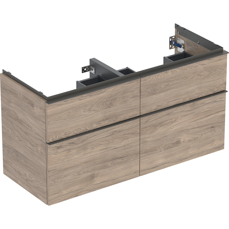 Szafka iCon podumyw. podwójną, 4 szuflady 118,4x61,5x47,6cm,orzech hickory/melaminowa,str. drewna,lava/mat GEBERIT 502.309.JR.1