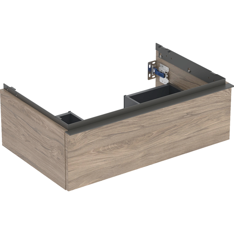 Szafka pod umywalkę iCon, 1 szuflada 74x24,7x47,6 cm, orzech hickory / melaminowa str. drewna, lava / mat GEBERIT 502.311.JR.1