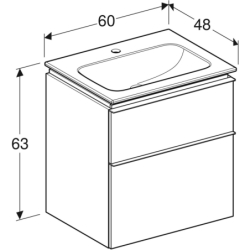 Set: umyw. meb. iCon slim, z szafką podumyw., 2 szuflady, umywalka-60cm, biały/lakier mat, biały/mat GEBERIT 502.335.01.3