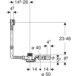 Zestaw odpływowo-przelewowy PushControl do wanien, standard, chrom błyszczący GEBERIT 150.750.21.6
