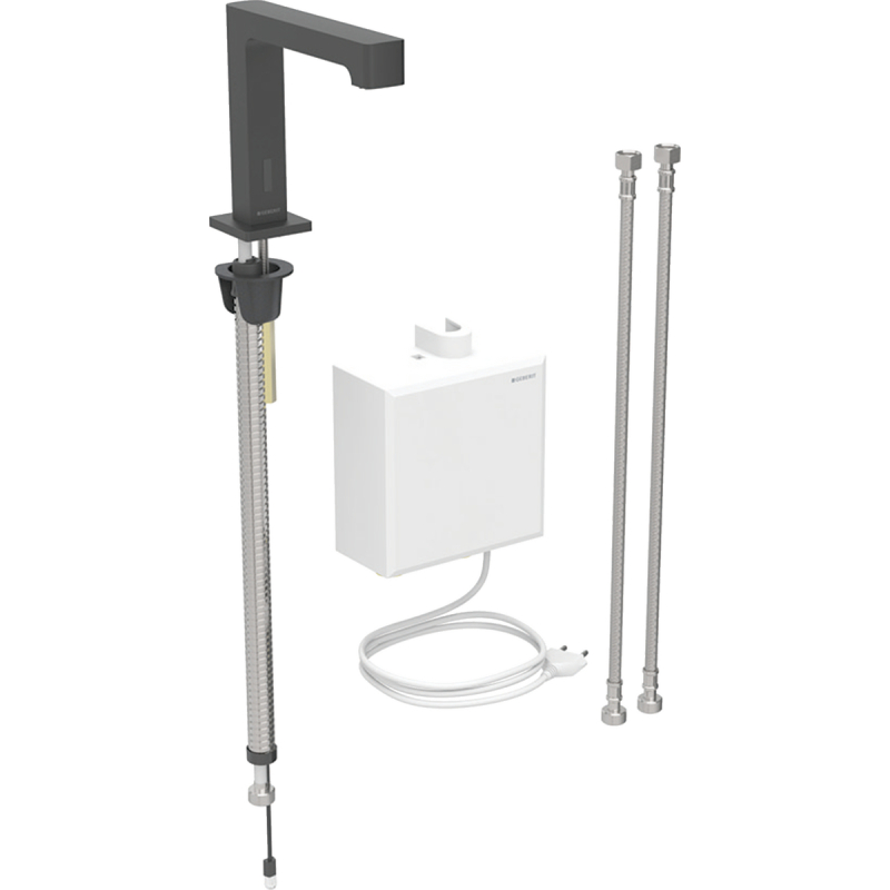 Bateria umywalkowa Brenta, stojąca, zasilanie AC, z natynk. skrzynią funkcji, z termostatem, czarny mat GEBERIT 116.177.14.1