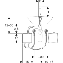 Bateria umywalkowa Brenta, stojąca, na baterie, z natynk. skrzynią funkcji, z termostatem, stal nierdzewna GEBERIT 116.178.SN.1