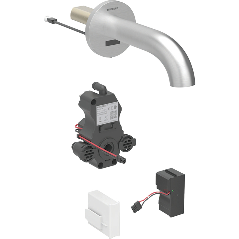 Bateria umyw. Piave, ścienna, zasilanie AC, do skrzynki podtynk., bez mieszacza, L17, stal nierdzewna GEBERIT 116.261.SN.1