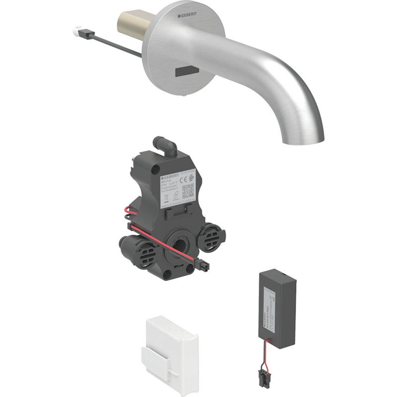 Bateria umyw. Piave, ścienna, na baterie, do podtynk. skrzyni funkcji, bez mieszacza, L17, stal nierdzewna GEBERIT 116.263.SN.1