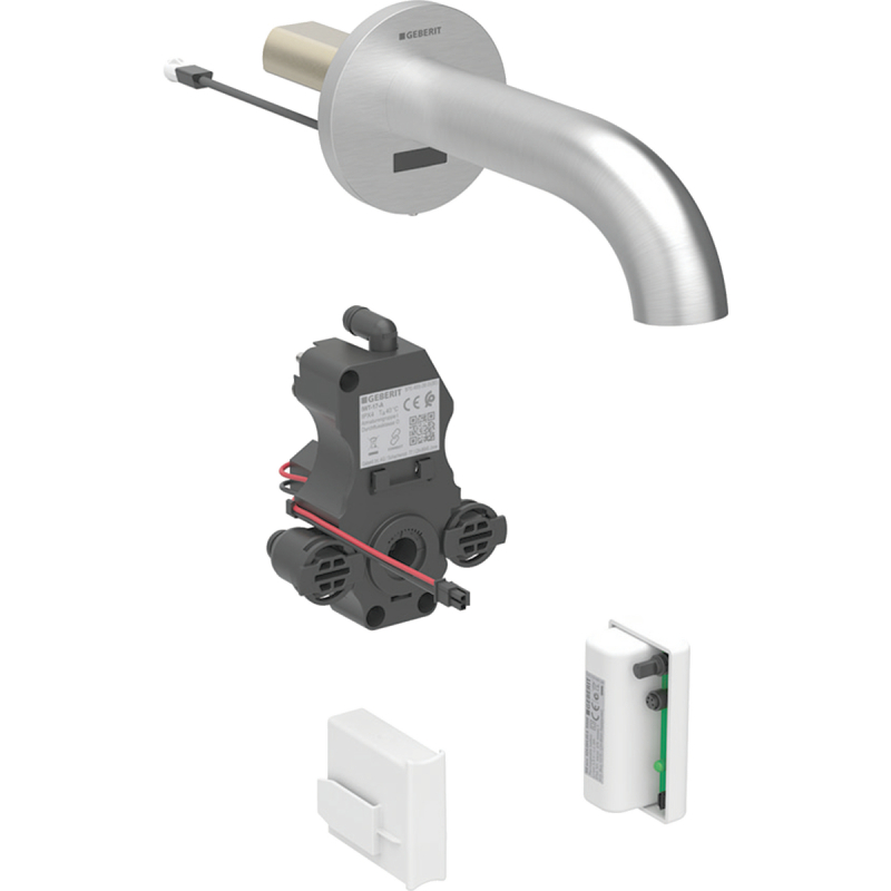 Bateria umyw. Piave, ścienna, generatorowa, do skrzynki podtynk., z mieszaczem, L17, stal nierdzewna GEBERIT 116.266.SN.1