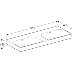 Smyle Square Umywalka podwójna, B120cm, H16.5cm, T48cm, z dwoma przelewami, bez otworów na baterie GEBERIT 500.224.01.1