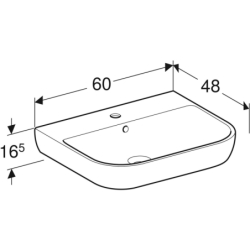 Smyle Umywalka, B60cm, H16.5cm, T48cm, z przelewem, z otworem na baterię, KeraTect GEBERIT 500.228.01.8