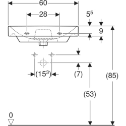 Smyle Square Umywalka, B60cm, H16.5cm, T48cm, z przelewem, z otworem na baterię, KeraTect GEBERIT 500.229.01.8