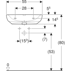 Selnova Comfort  Umywalka, B55cm, H15cm, T55cm, bez przelewu, z otworem na baterię GEBERIT 500.187.01.7