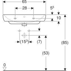 Smyle Umywalka, B65cm, H17cm, T48cm, z przelewem, z otworem na baterię, KeraTect GEBERIT 500.230.01.8