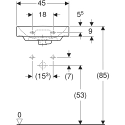 Smyle Square Umywalka kompaktowa, B45cm, H16cm, T36cm, z przelewem, z otworem na baterię GEBERIT 500.222.01.1