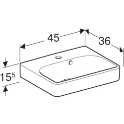 Smyle Square Umywalka kompaktowa, B45cm, H16cm, T36cm, z przelewem, z otworem na baterię GEBERIT 500.222.01.1