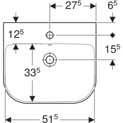 Smyle Umywalka, B55cm, H16.5cm, T48cm, z przelewem, z otworem na baterię GEBERIT 500.227.01.1