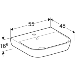 Smyle Umywalka, B55cm, H16.5cm, T48cm, z przelewem, z otworem na baterię GEBERIT 500.227.01.1