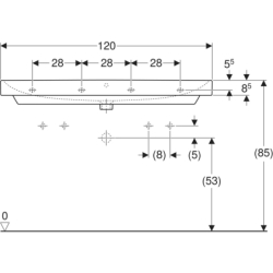 Smyle Square Umywalka, B120cm, H16.5cm, T48cm, z przelewem, z dwoma otworami na baterię, KeraTect GEBERIT 500.253.01.8