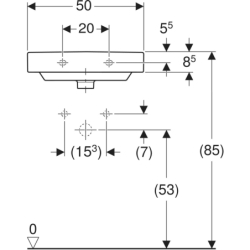 Smyle Square Umywalka kompaktowa, B50cm, H16cm, T41cm, z przelewem, z otworem na baterię GEBERIT 500.256.01.1