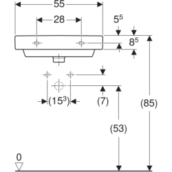 Smyle Square Umywalka, B55cm, H16.5cm, T44cm, z przelewem, z otworem na baterię, KeraTect GEBERIT 500.259.01.8